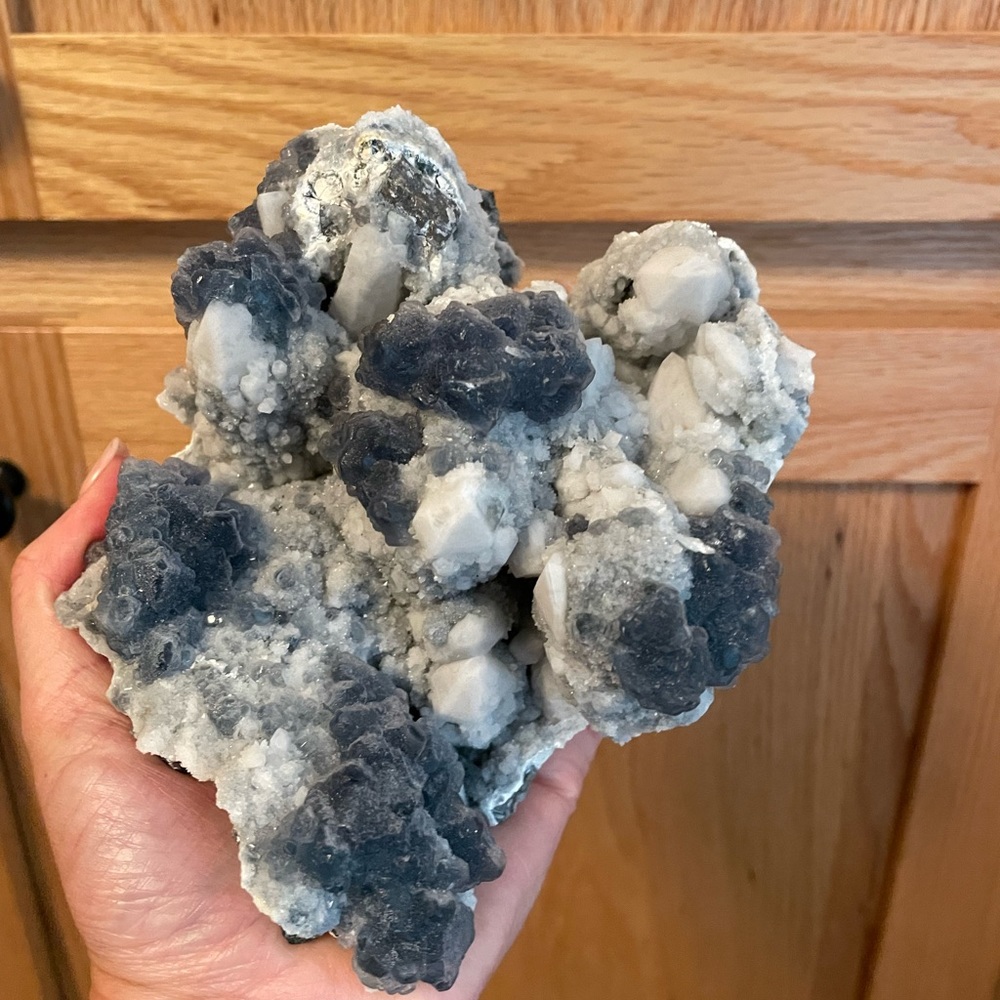 HUGE Blue fluorite on milky quartz cluster formation from Inner Mongolia, China